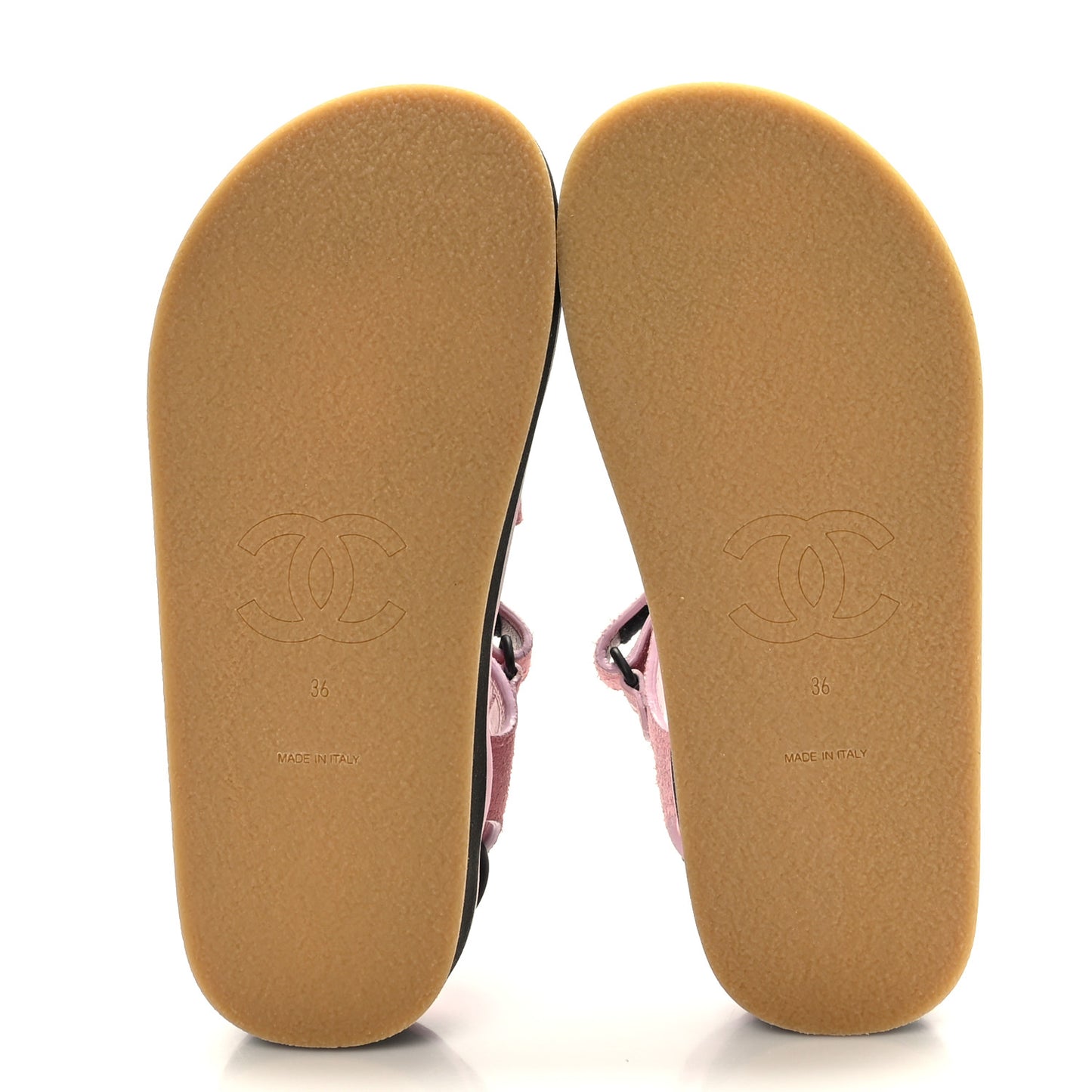 Suede Calfskin Velcro Flat Sandals 36 Light Pink