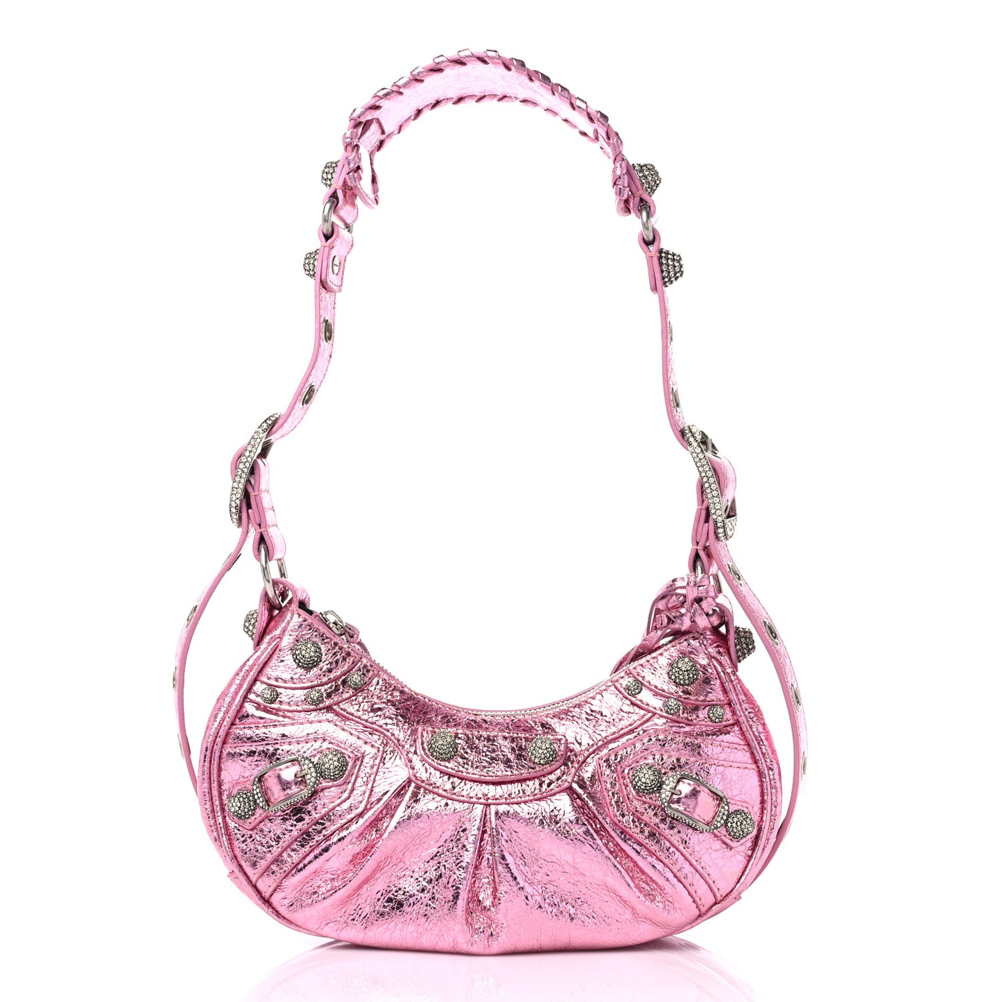 Metallic Agneau Arena Crystal Le Cagole Shoulder Bag XS Met Pink