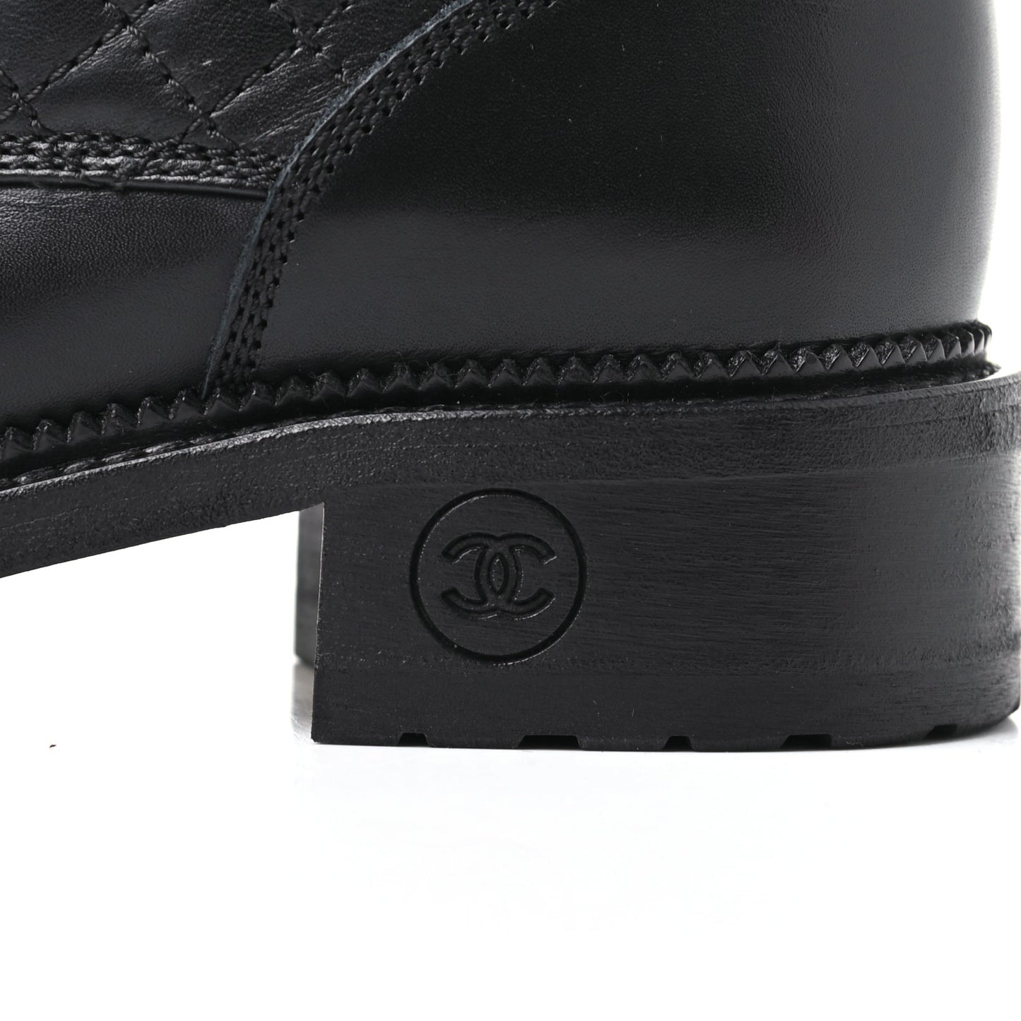 Calfskin Quilted Lace Up Combat Boots 38 Black