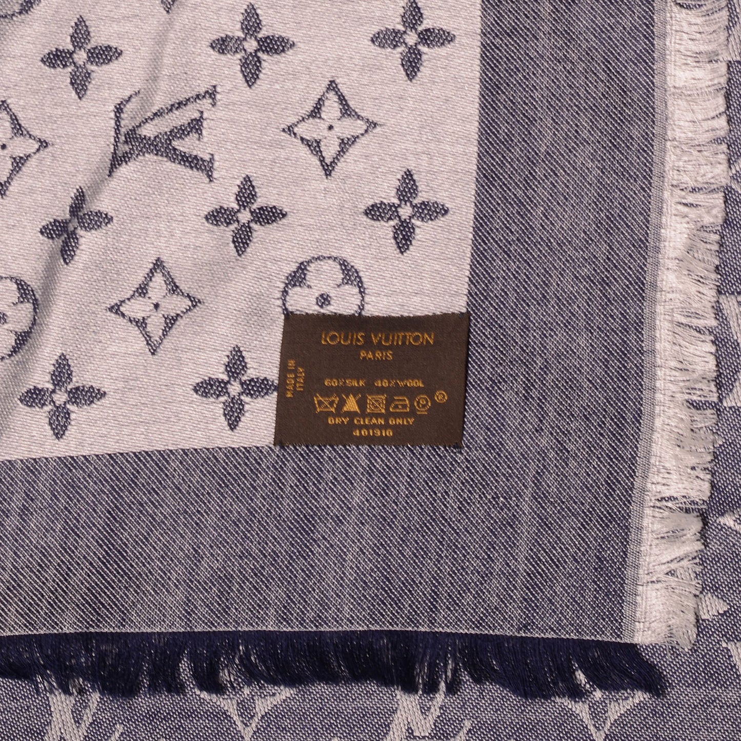 Silk Wool Monogram Denim Shawl Blue