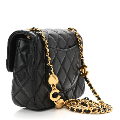 Chanel Lambskin Enamel Quilted Mini Coco Hearts Square Flap Black 3 of 10