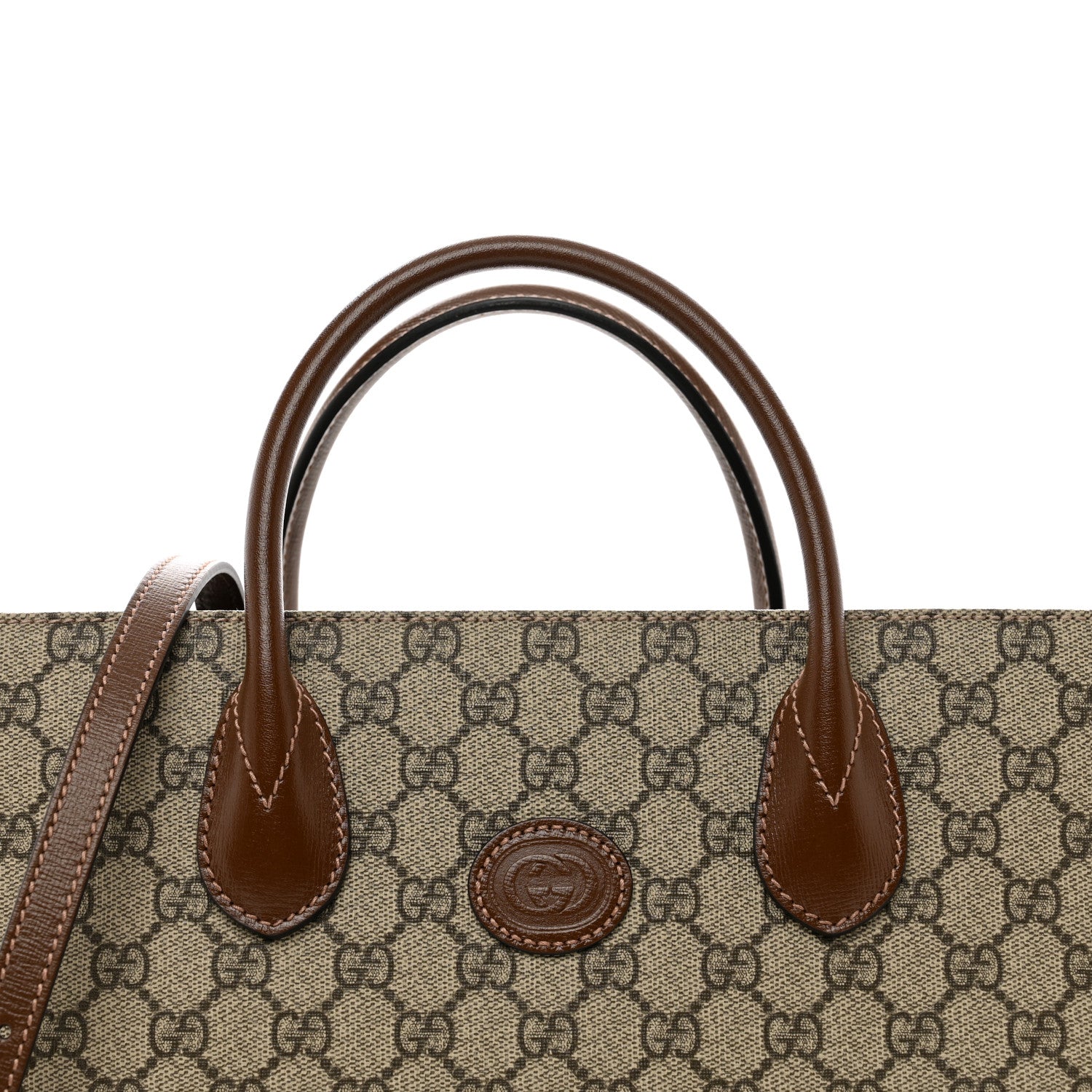 Gucci GG Supreme Monogram Azalea Calfskin Small Retro Interlocking G Tote Bag Beige Ebony Brown Sugar 5 of 10