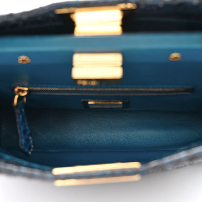 Fendi Python Shiny Nappa Mini Peekaboo Iconic Satchel Blue Jeans 6 of 11