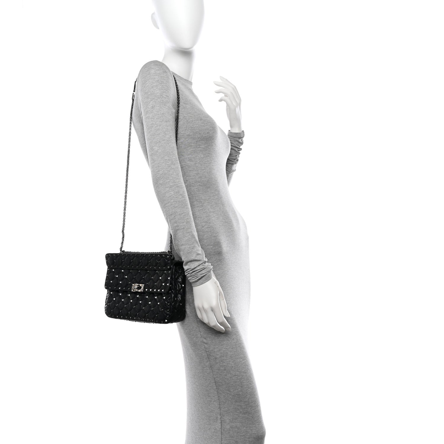 Valentino Garavani Craquele Nappa Medium Rockstud Spike Shoulder Bag Black 2 of 11