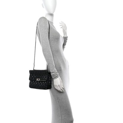 Valentino Garavani Craquele Nappa Medium Rockstud Spike Shoulder Bag Black 2 of 11