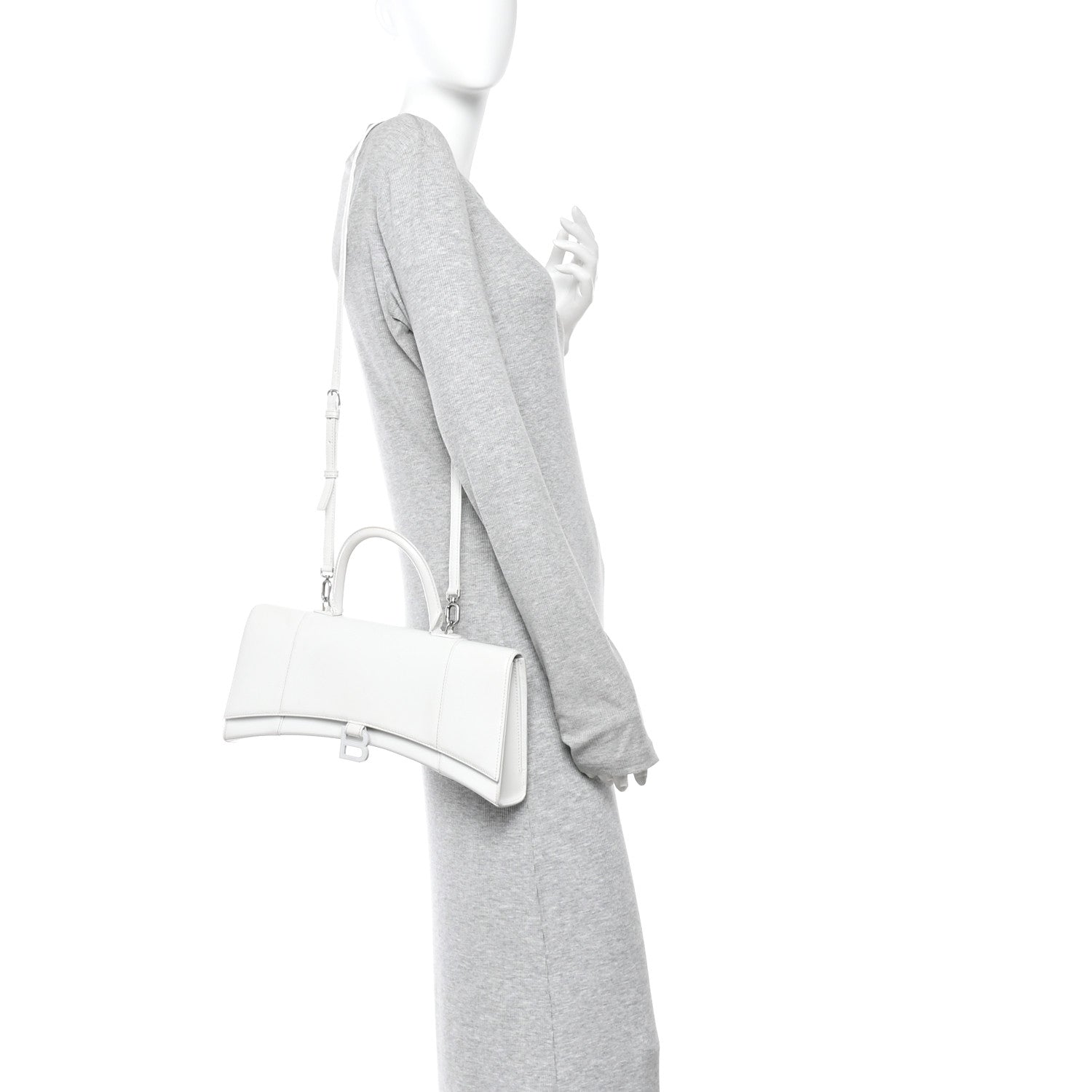 Balenciaga Shiny Box Calfskin Tonal B Hourglass Stretch Top Handle Bag White 2 of 15