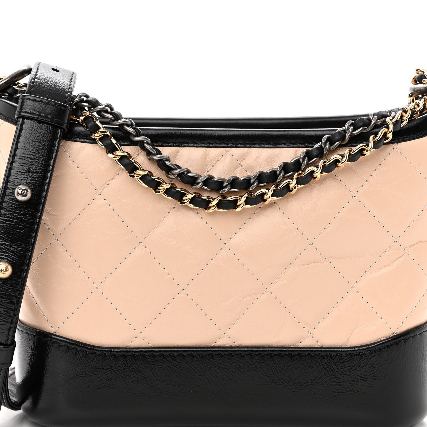 Chanel Aged Calfskin Quilted Small Gabrielle Hobo Beige Black 8 of 10