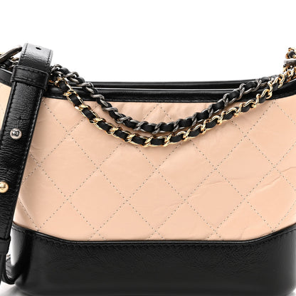 Chanel Aged Calfskin Quilted Small Gabrielle Hobo Beige Black 8 of 10