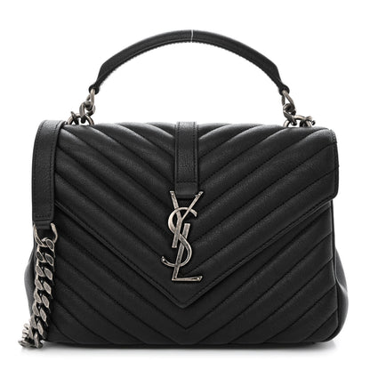 Saint Laurent Sheepskin Matelasse Chevron Monogram Medium College Bag Asphalt 1 of 10