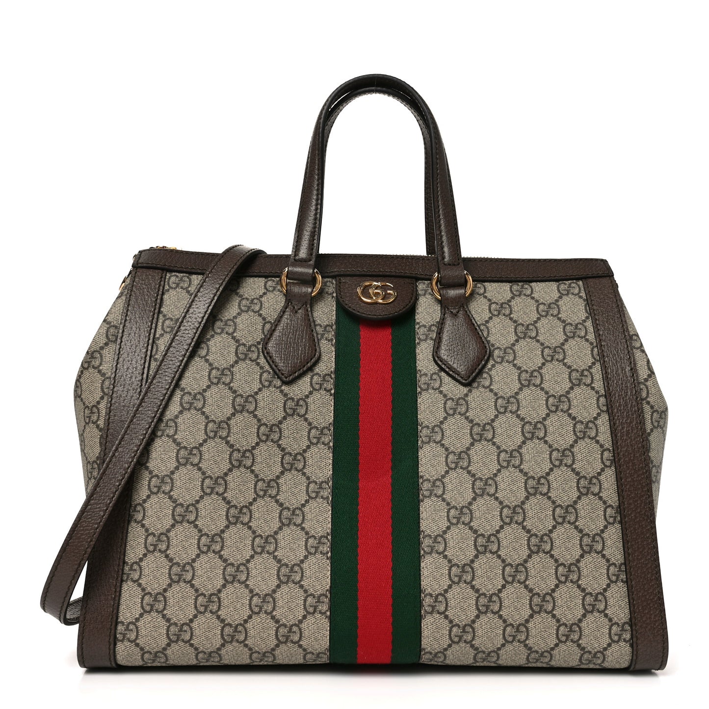 GG Supreme Monogram Web Medium Ophidia Tote Bag Brown