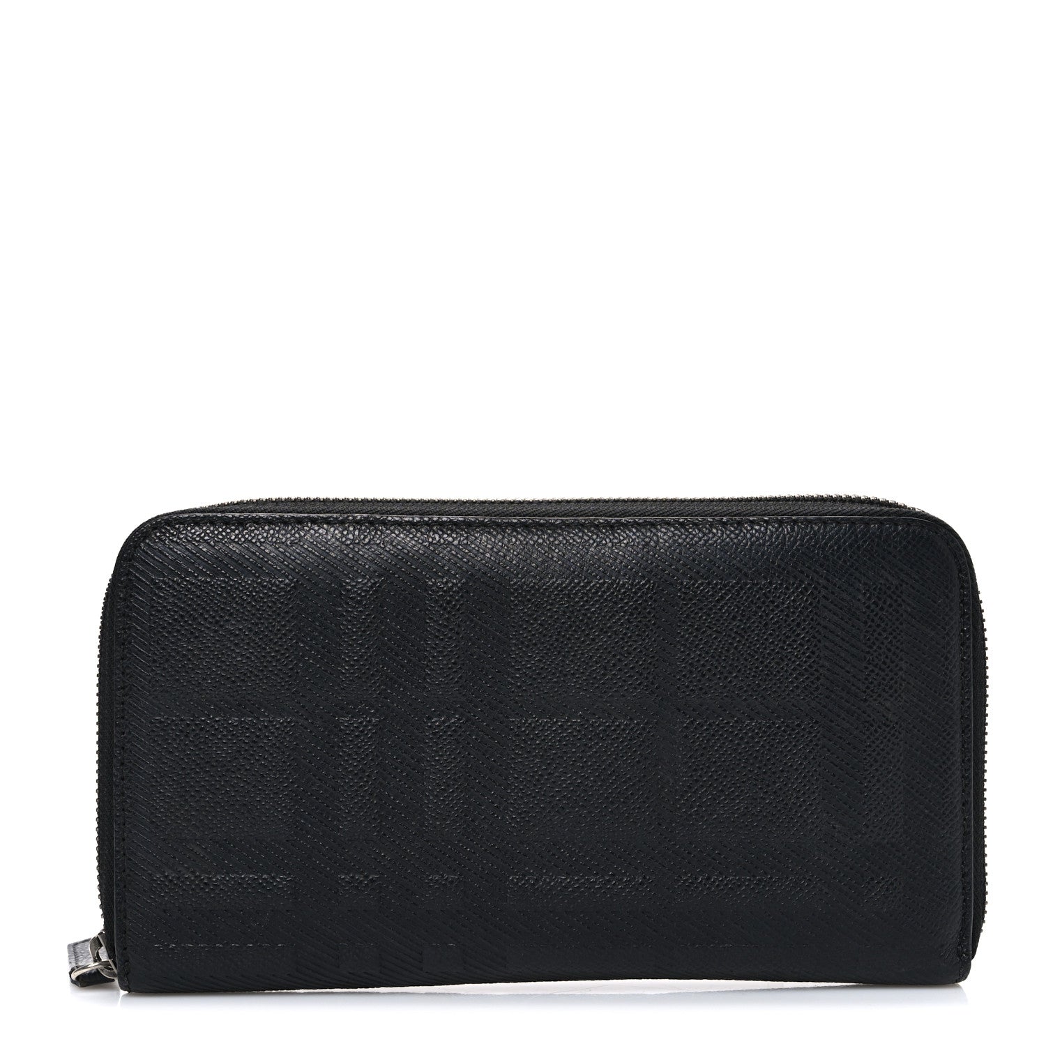 Burberry Grainy Calfskin Check Embossed Zip Around Wallet Black 1 of 6
