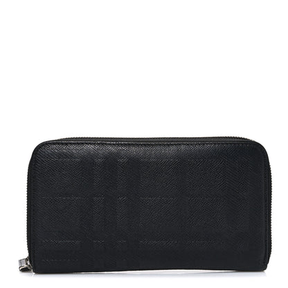 Burberry Grainy Calfskin Check Embossed Zip Around Wallet Black 1 of 6