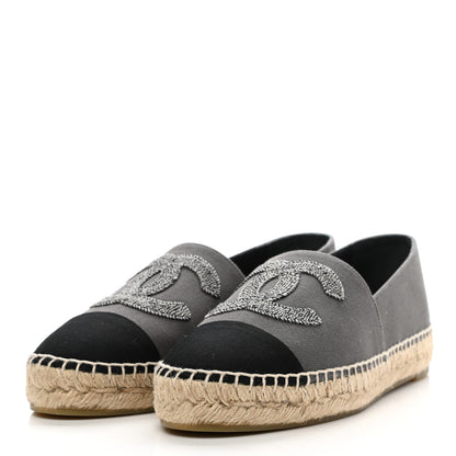 Chanel Canvas Grosgrain CC Espadrilles 38 Grey Black 3 of 10