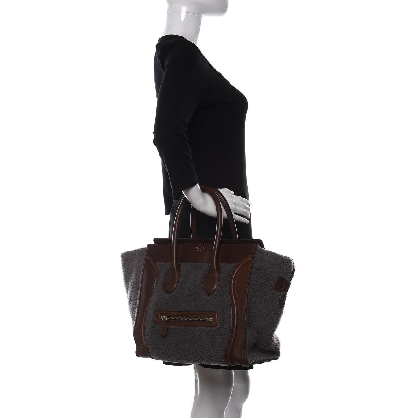 Smooth Calfskin Shearling Mini Luggage Grey