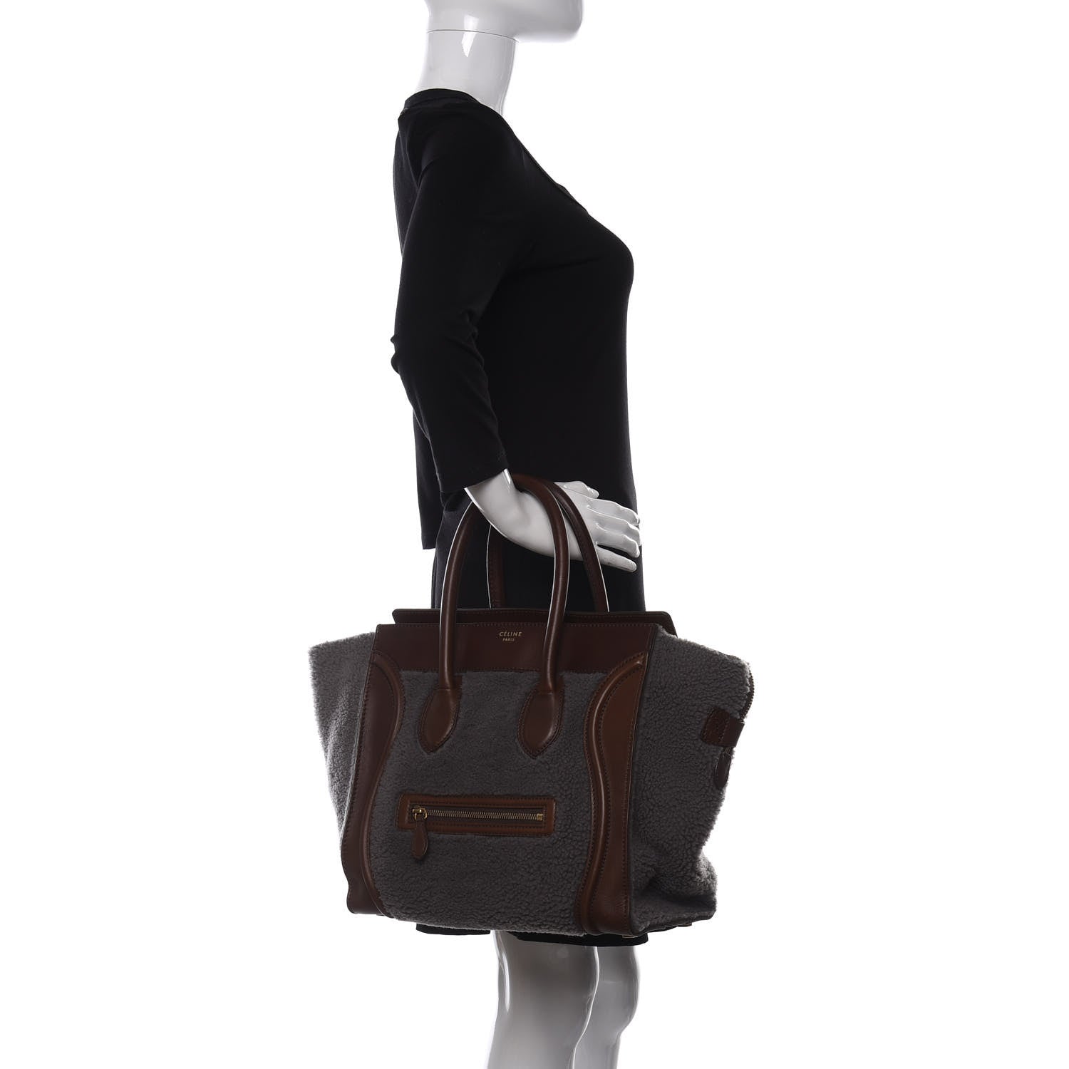 Celine Smooth Calfskin Shearling Mini Luggage Grey 2 of 9