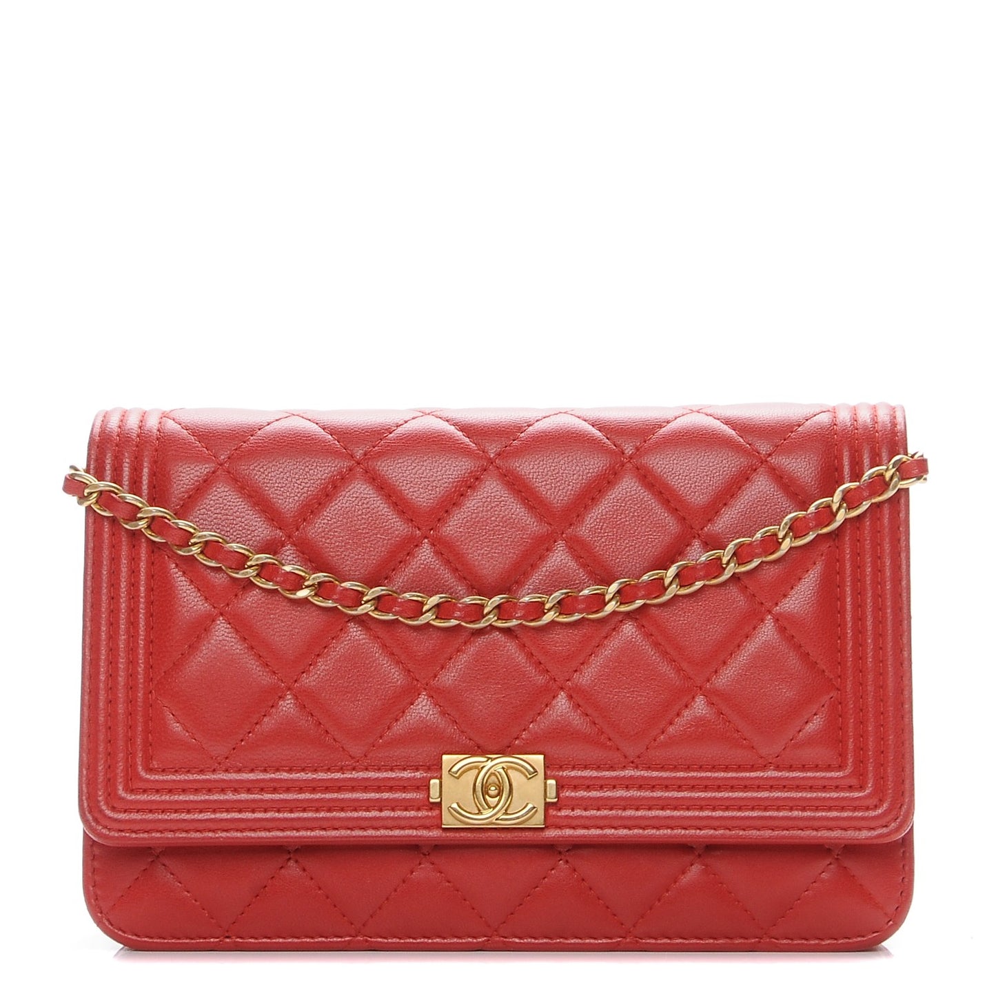 Lambskin Quilted Boy Wallet On Chain WOC Red