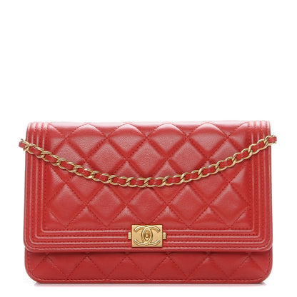 Chanel Lambskin Quilted Boy Wallet On Chain WOC Red 1 of 8
