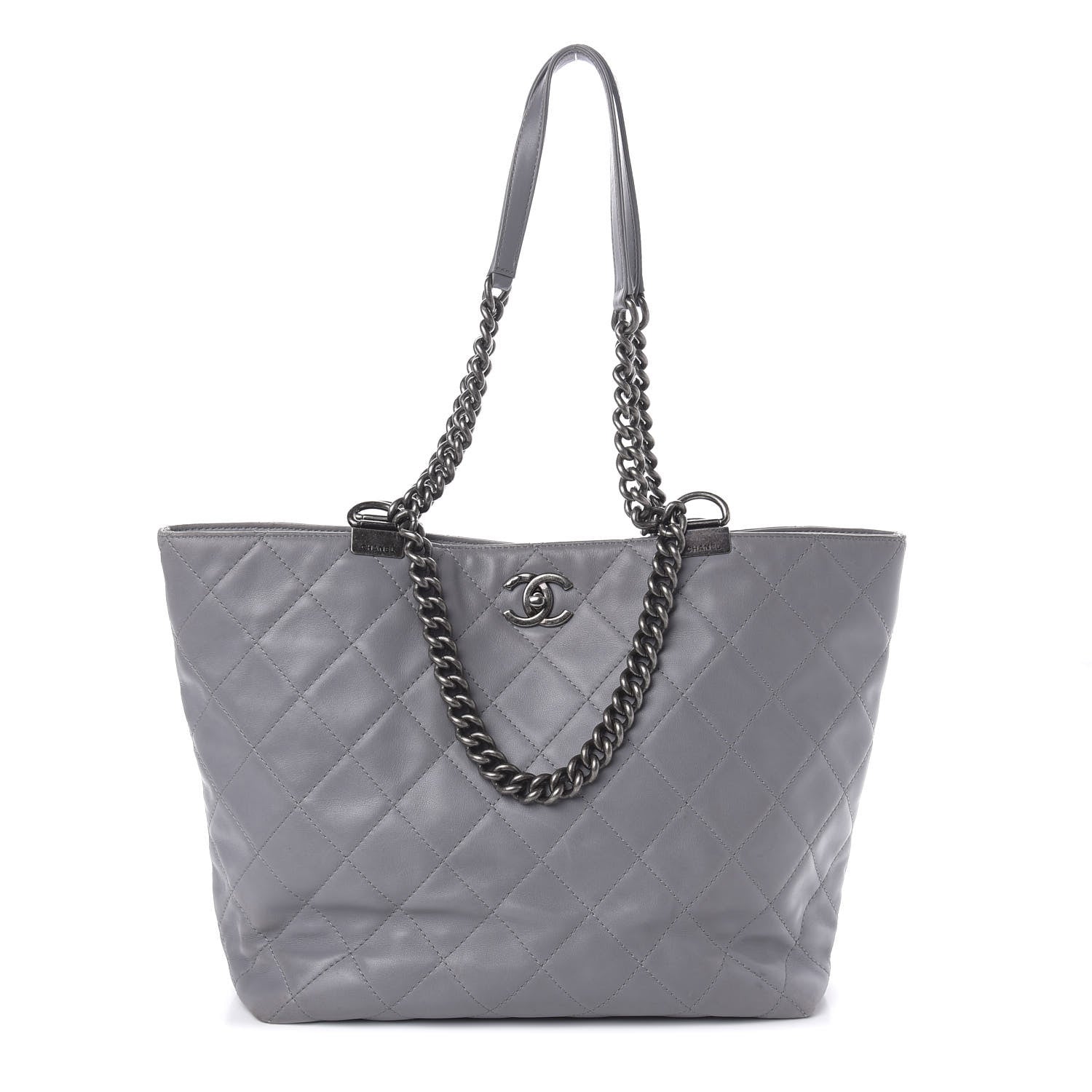 Chanel Calfskin Quilted Large Shopping In Chains Tote Light Grey 1 of 13