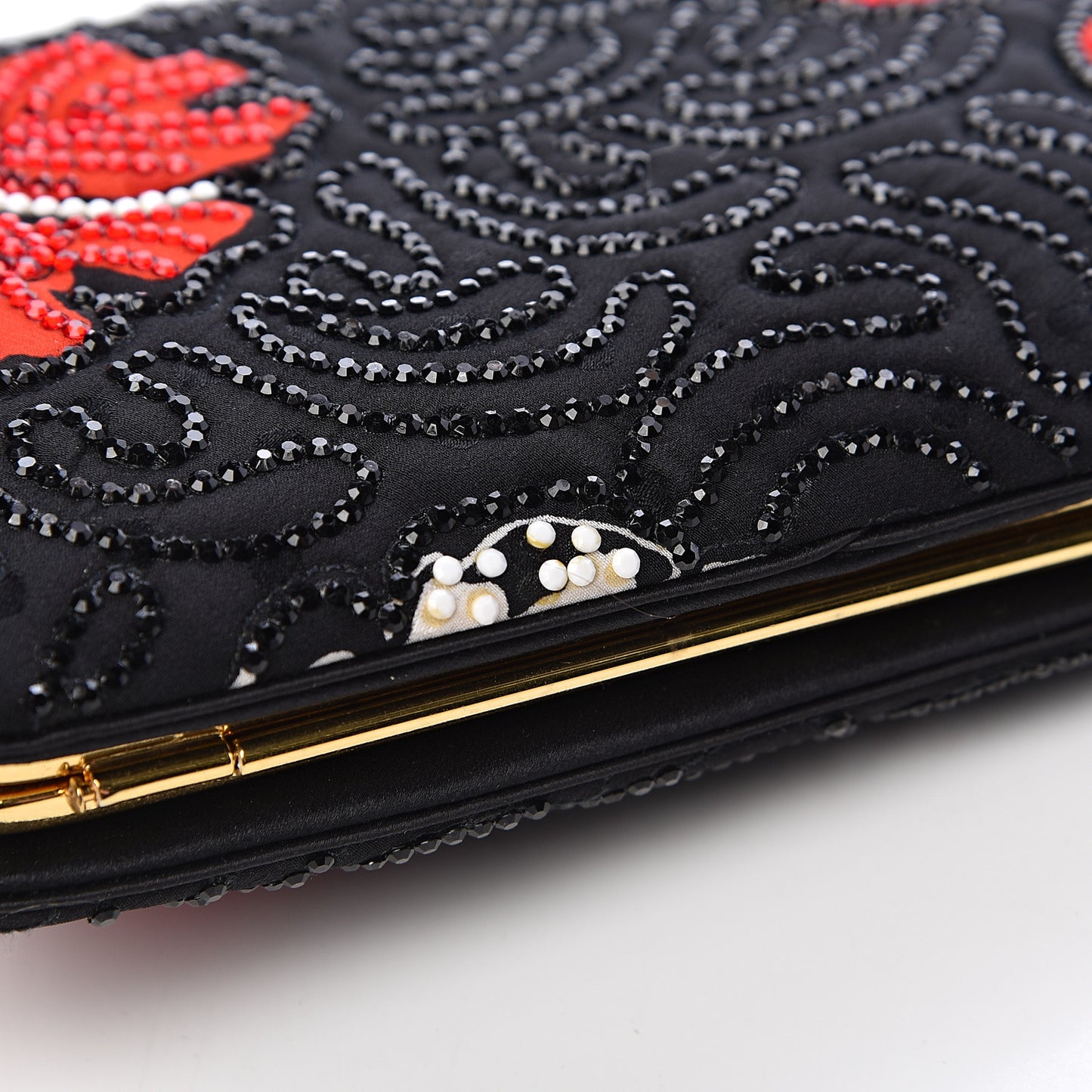 Fabric Crystal Flower Clutch Black