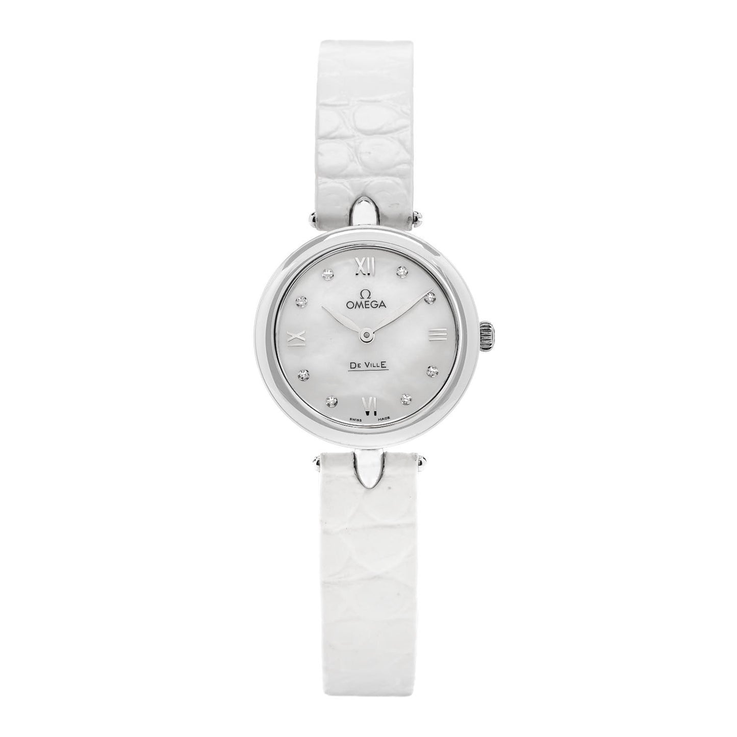 Stainless Steel Alligator Diamond Mother of Pearl 27mm De Ville Dew Drop Quartz Watch 424.13.27.60.55.001