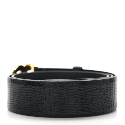 Chanel Lizard Embossed Calfskin Gripoix Poured Glass Along The Nile CC Belt 70 28 Black Gold Orange 2 of 4