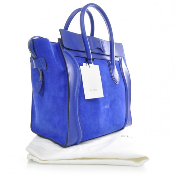 Leather Suede Mini Luggage Bag Royal Blue