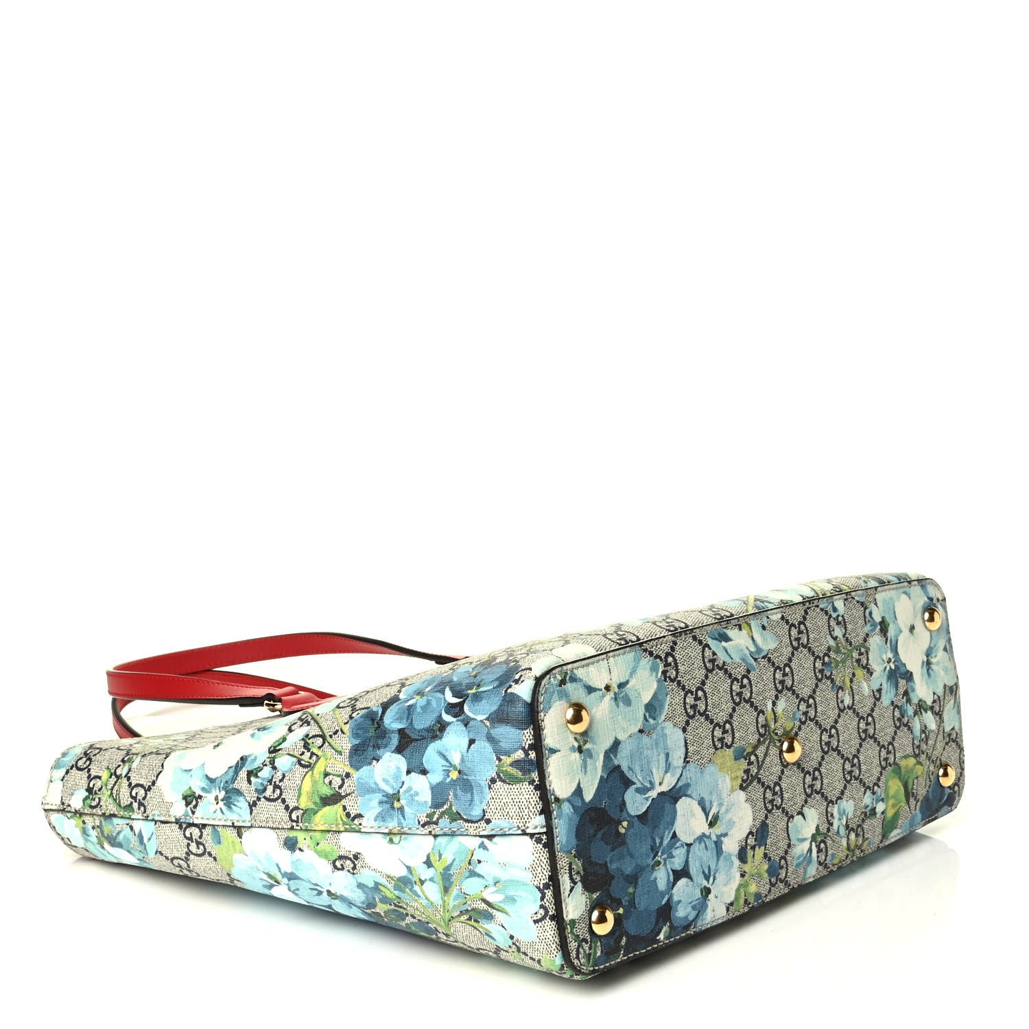 Gucci GG Supreme Monogram Blooms Medium Zippered Bucket Tote Beige Blue Navy Hibiscus Red 3 of 5