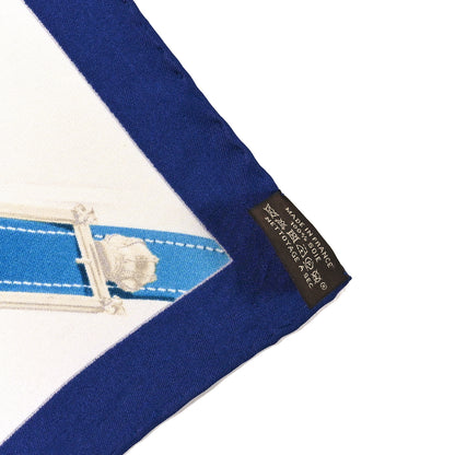 Hermes Silk Cavalcadour Voltigeur Scarf 90 Bleu Roy Creme Cobalt 3 of 3