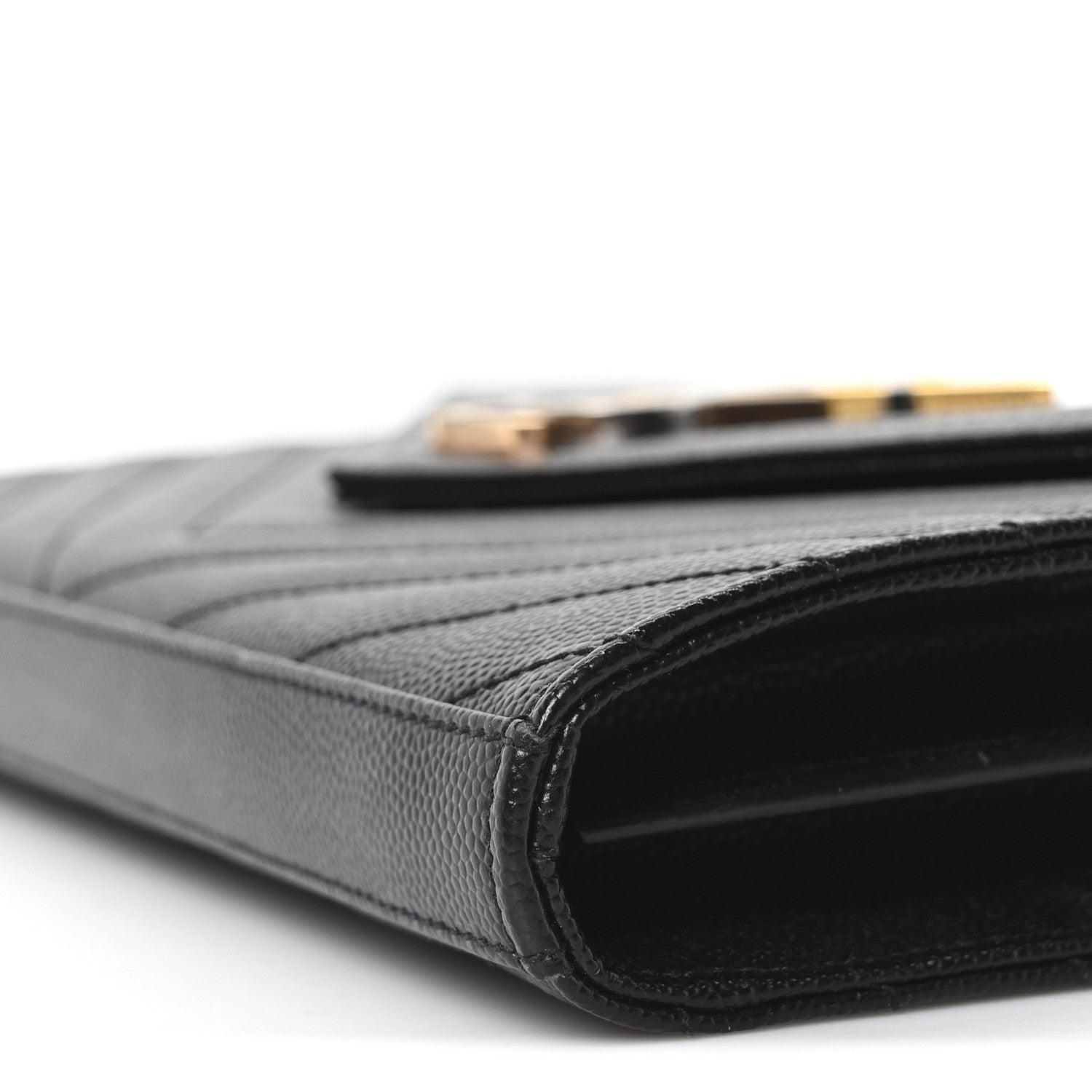Saint Laurent Grain De Poudre Matelasse Chevron Monogram Chain Wallet Black 10 of 10