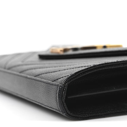 Saint Laurent Grain De Poudre Matelasse Chevron Monogram Chain Wallet Black 10 of 10