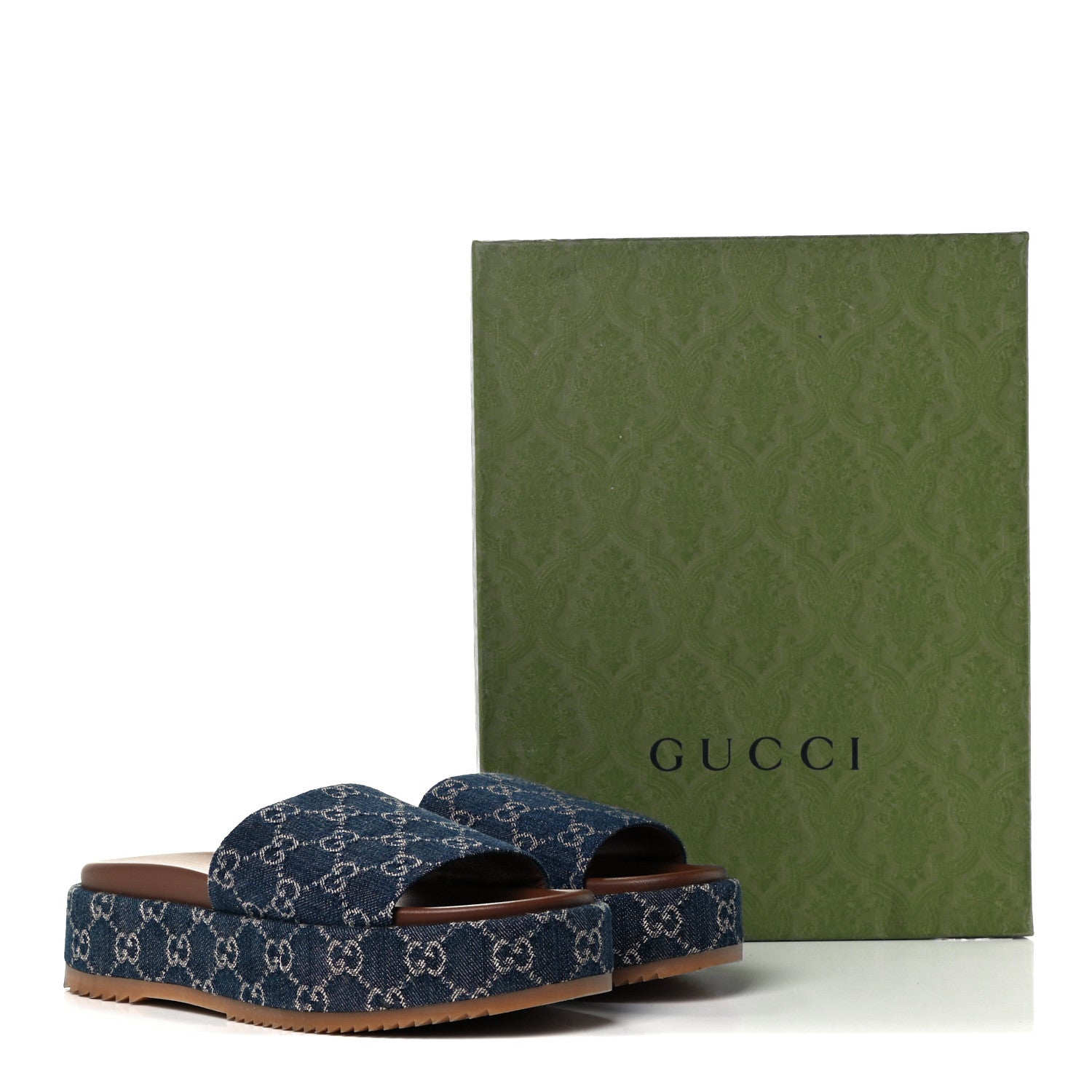 Gucci New Denim GG Monogram Angelina Platform 55mm Slide Sandals 41 Blue Tea 10 of 10