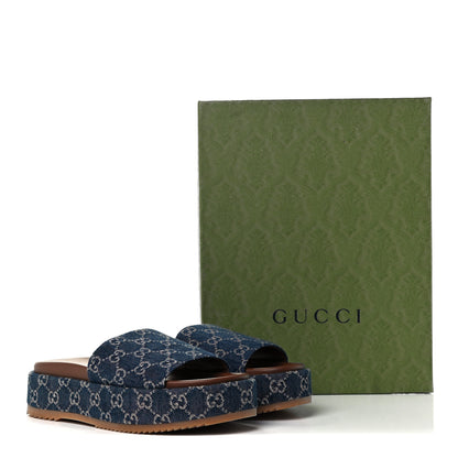 Gucci New Denim GG Monogram Angelina Platform 55mm Slide Sandals 41 Blue Tea 10 of 10