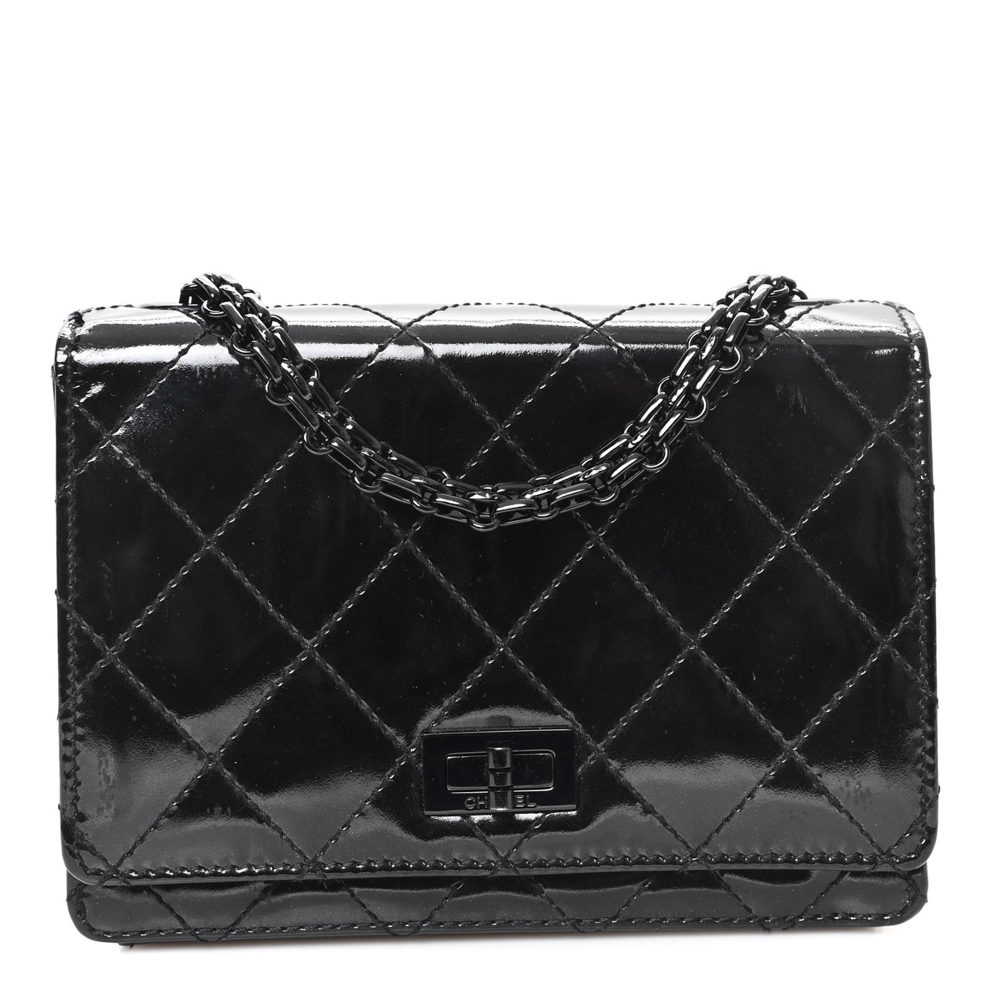 Patent Calfskin Quilted Reissue Mini Wallet On Chain So Black