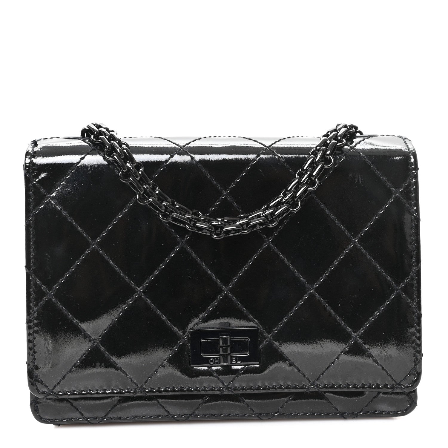 Chanel Patent Calfskin Quilted Reissue Mini Wallet On Chain So Black 1 of 13