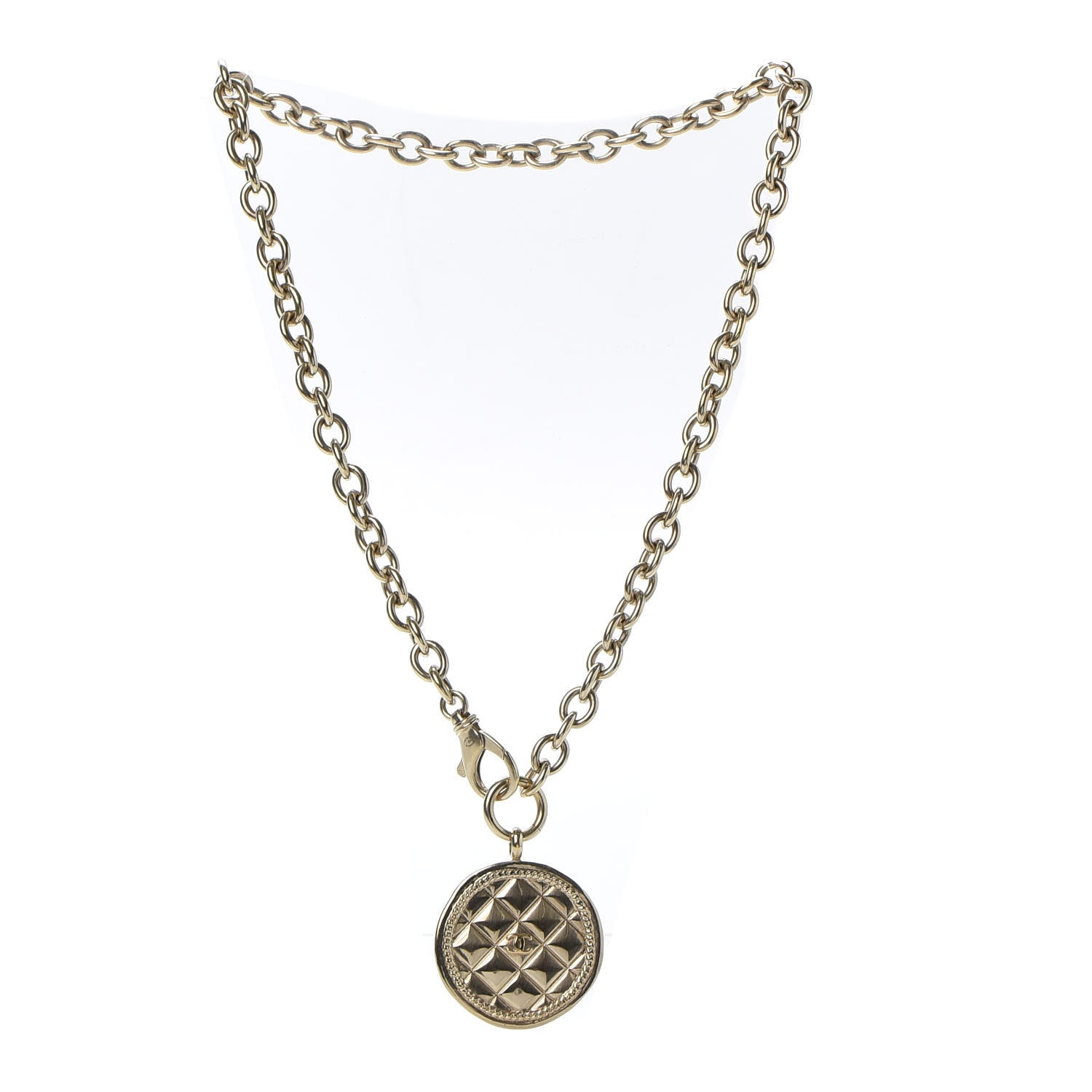 Chanel Quilted CC Pendant Chain Necklace Light Gold 3 of 4