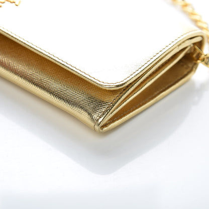 Prada Saffiano Metal Oro Chain Wallet Platino 9 of 10