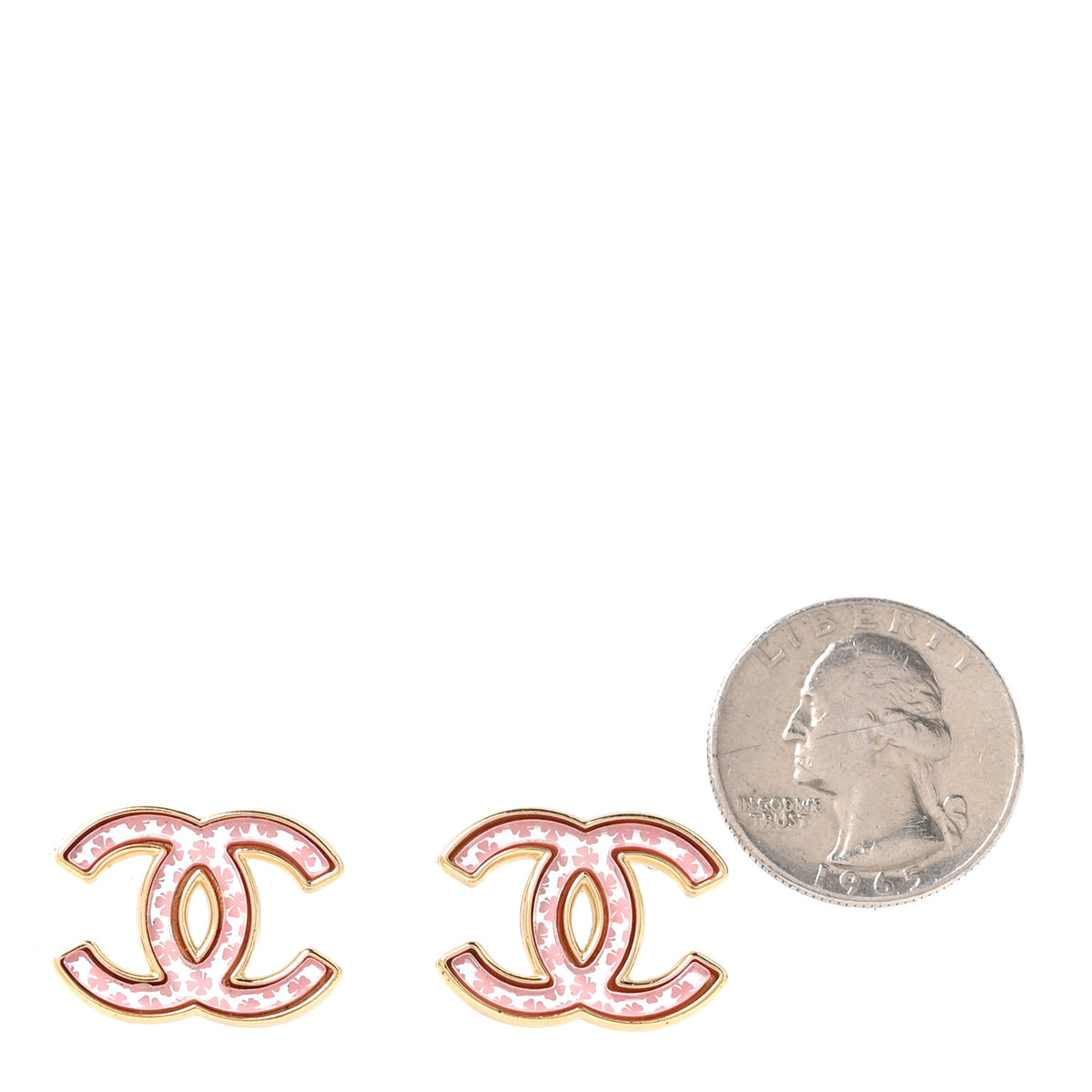 Metal Mirror CC Clover Earrings Gold Pink