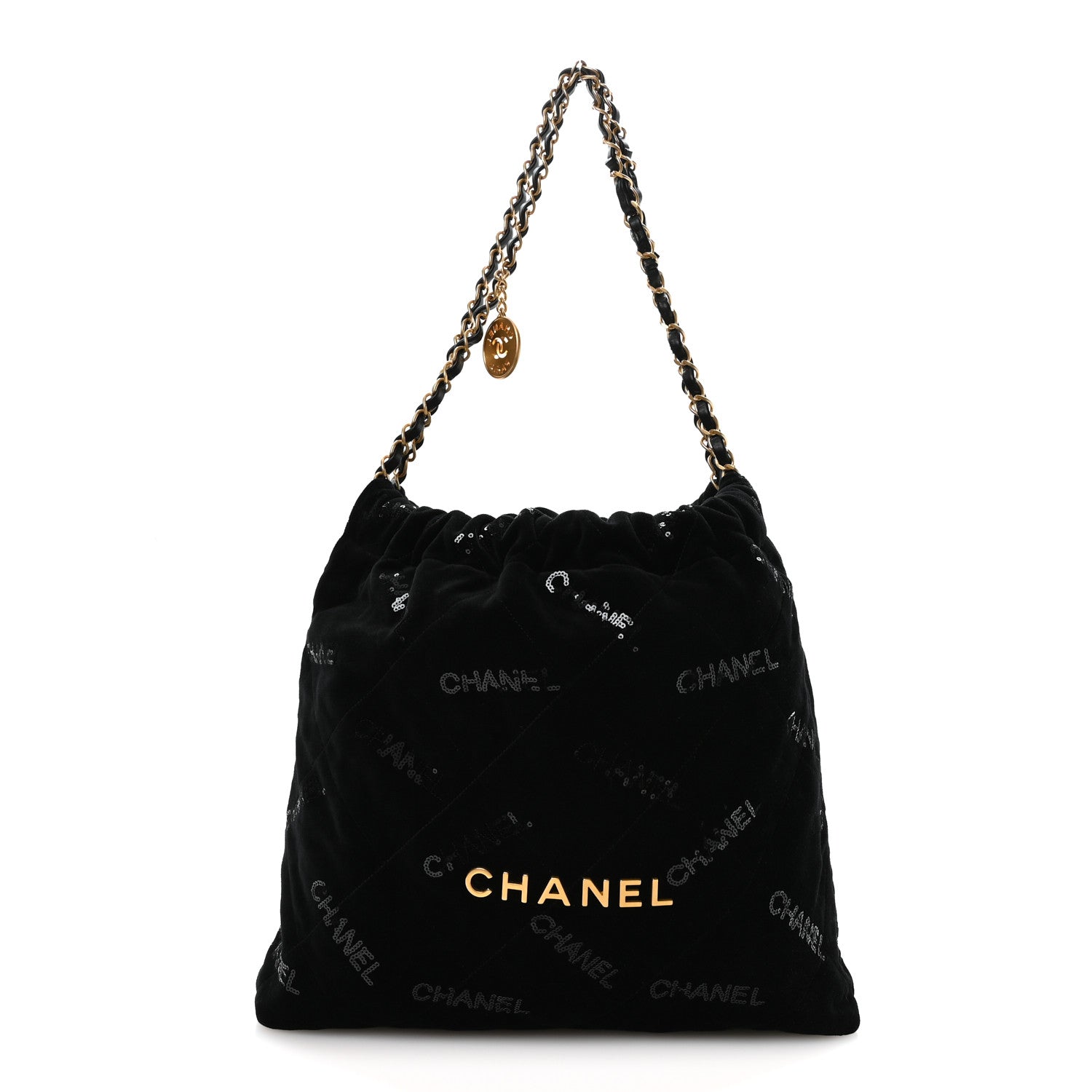 Chanel Velvet Sequin Quilted Chanel 22 Black 1 of 12