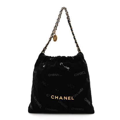 Chanel Velvet Sequin Quilted Chanel 22 Black 1 of 12