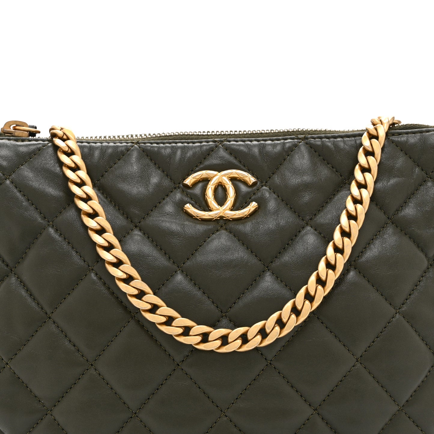 Lambskin Quilted Pillow Crush Chain Hobo Khaki