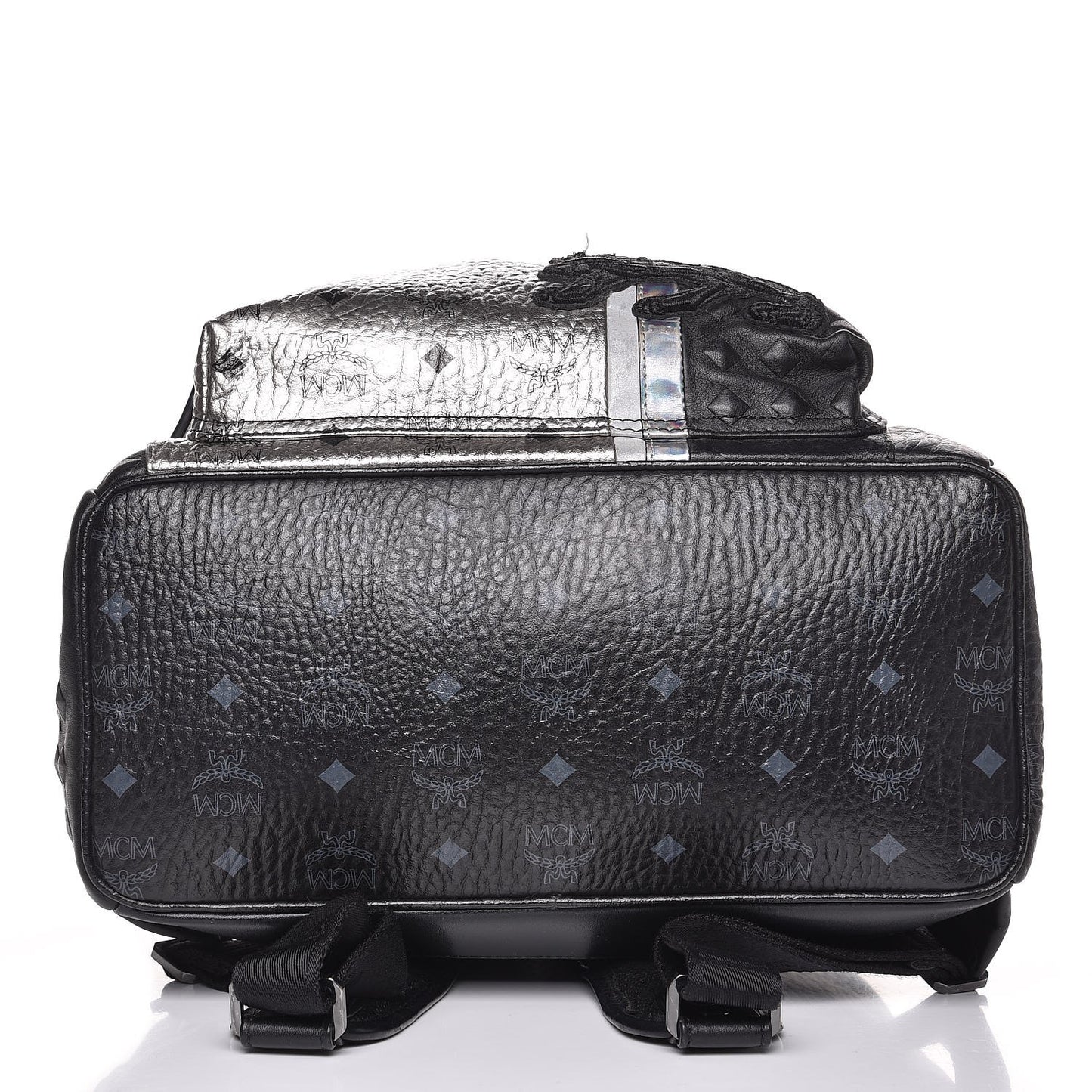 Metallic Visetos Calfskin Medium Studded Munich Lion Stark Backpack Silver Black
