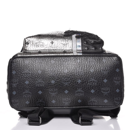 MCM Metallic Visetos Calfskin Medium Studded Munich Lion Stark Backpack Silver Black 23 of 28