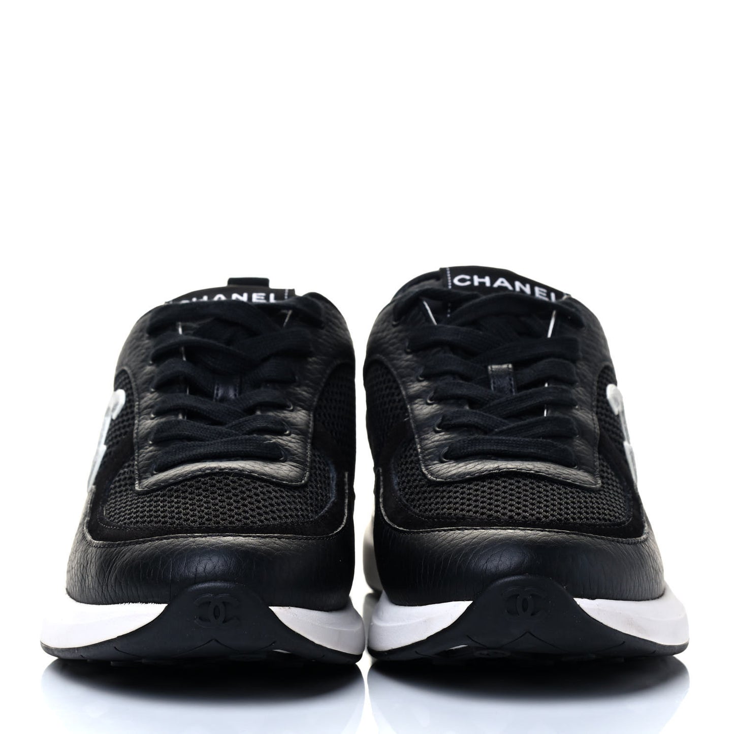 Calfskin Mesh Lycra Suede Womens Logo Sneakers 39.5 Black