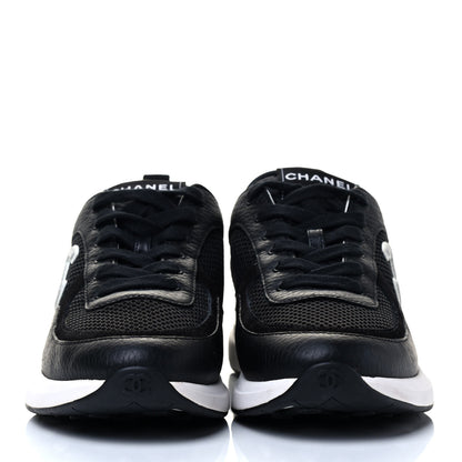 Chanel Calfskin Mesh Lycra Suede Womens Logo Sneakers 39.5 Black 2 of 7