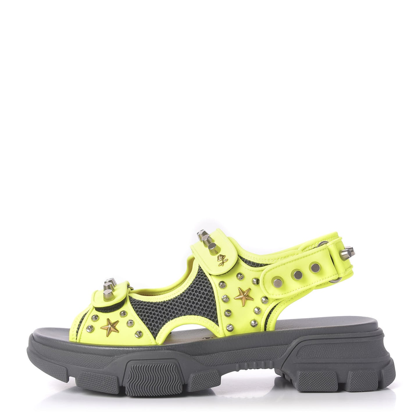 Technical Canvas Calfskin Studded Mens Aguru Sandals 10 Neon Yellow