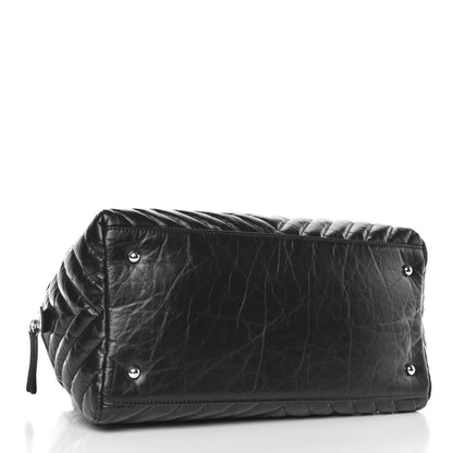 Chanel Aged Calfskin Chevron Medium Soft Bowling Bag Black 5 of 10
