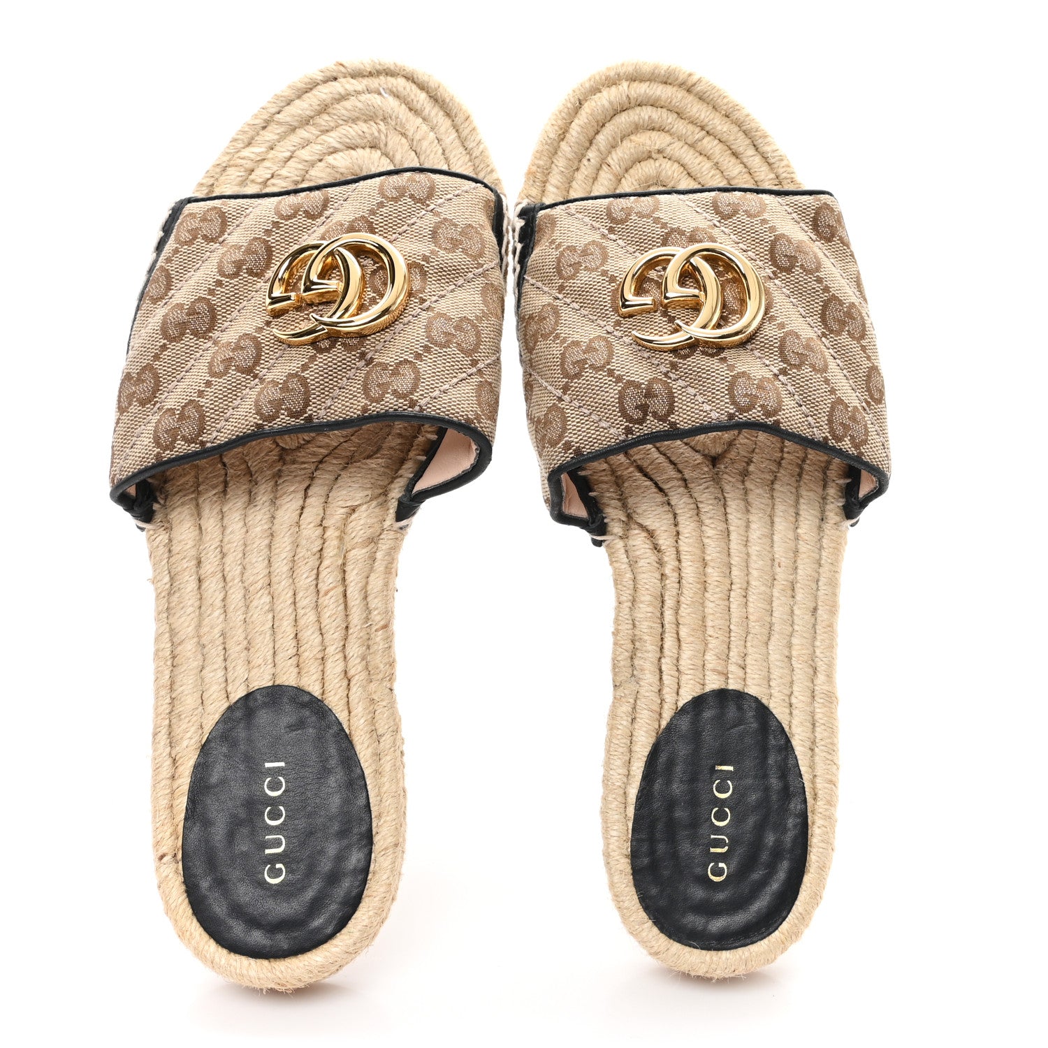 Gucci Monogram Matelasse GG Marmont Espadrille 20mm Slide Sandals 38 Beige Ebony Black 2 of 9