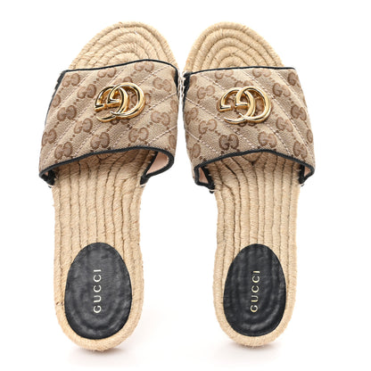 Gucci Monogram Matelasse GG Marmont Espadrille 20mm Slide Sandals 38 Beige Ebony Black 2 of 9