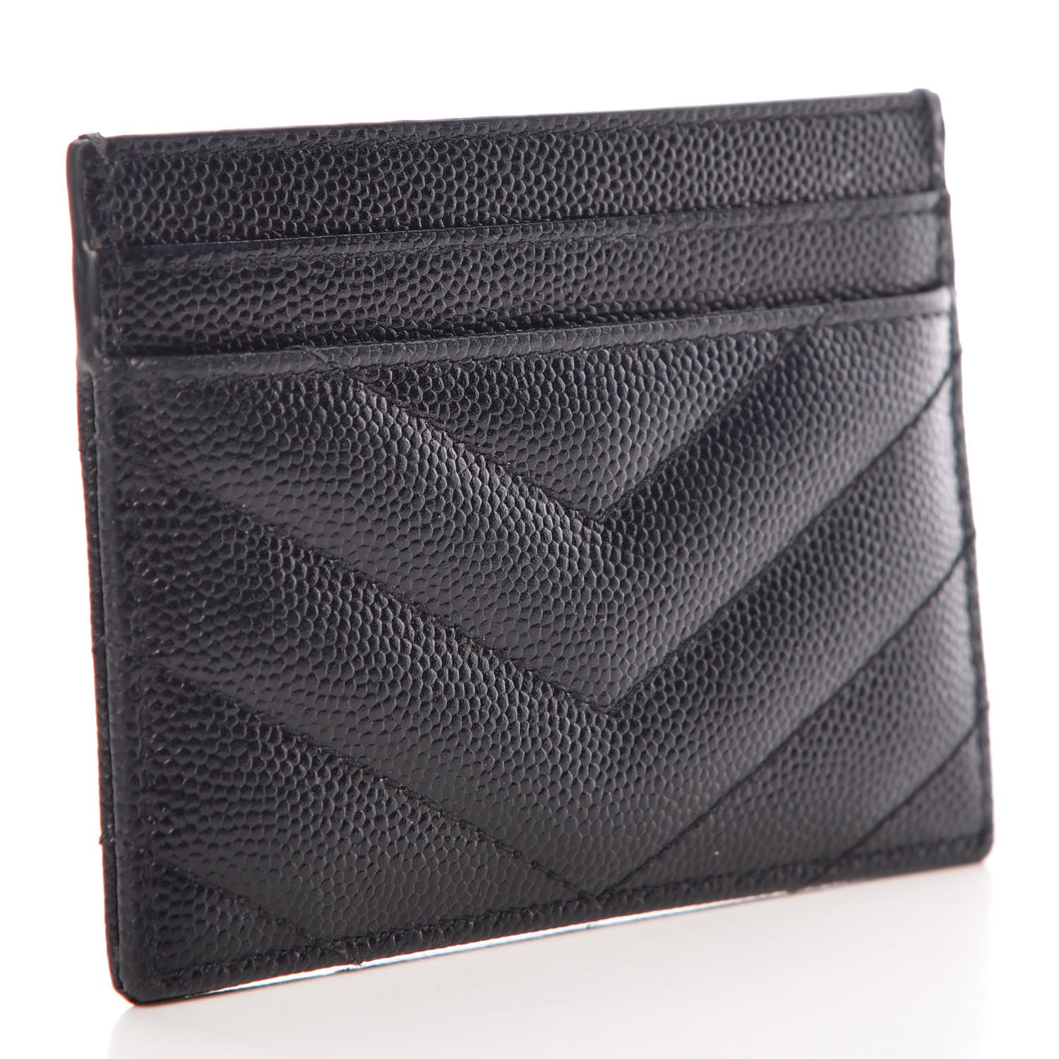 Saint Laurent Grain De Poudre Matelasse Chevron Monogram Credit Card Case Black 3 of 10