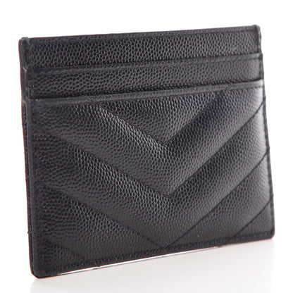 Saint Laurent Grain De Poudre Matelasse Chevron Monogram Credit Card Case Black 3 of 10